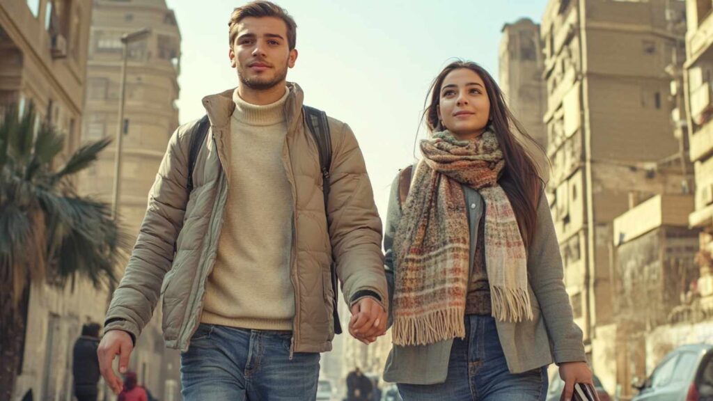 Young man and woman in Cairo during January
