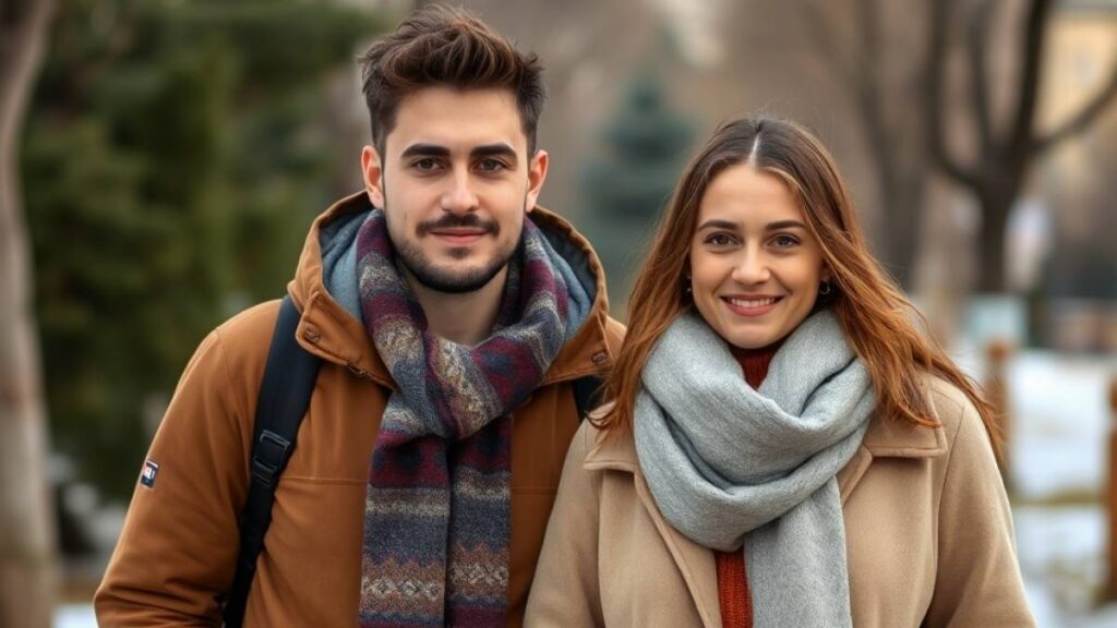 Men and women dressed in warm clothing for winter in Israel